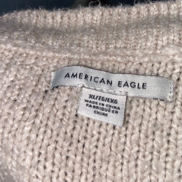 American Eagle Soft Beige Crew Neck Sweater With Lace Tie Front Design Size XL - Picture 7 of 7